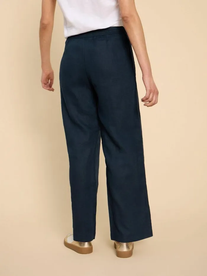 Women TROUSERS White Stuff Belle Linen Blend Wide Trouser Dark Navy