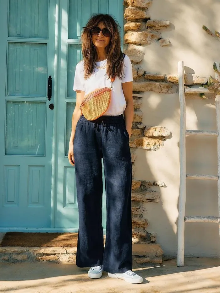 Women TROUSERS White Stuff Belle Linen Blend Wide Trouser Dark Navy