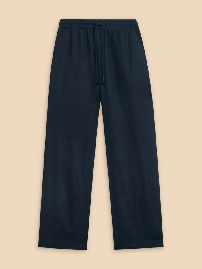Women TROUSERS White Stuff Belle Linen Blend Wide Trouser Dark Navy