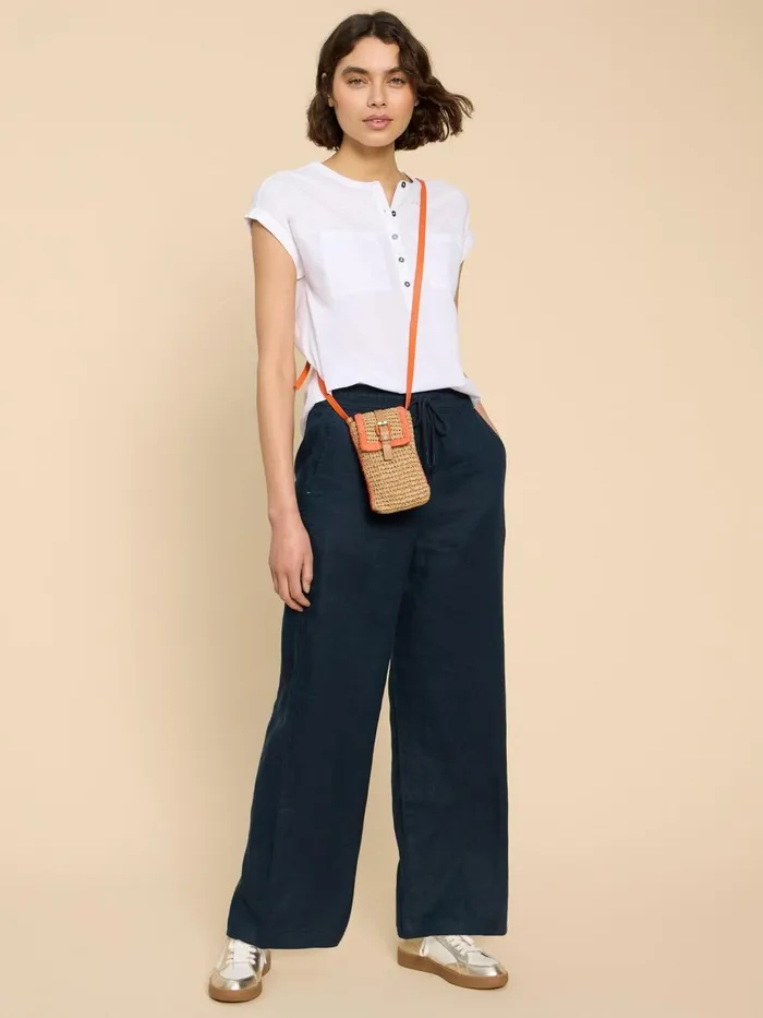 Women TROUSERS White Stuff Belle Linen Blend Wide Trouser Dark Navy