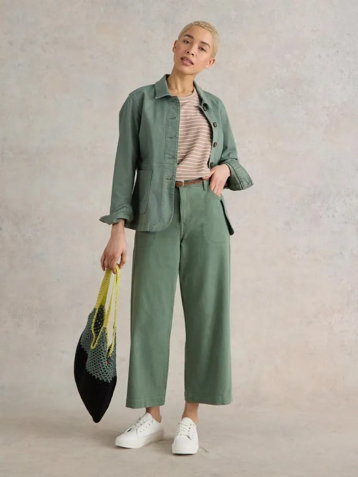 Women TROUSERS White Stuff Tia Wide Leg Crop Jean Mid Green