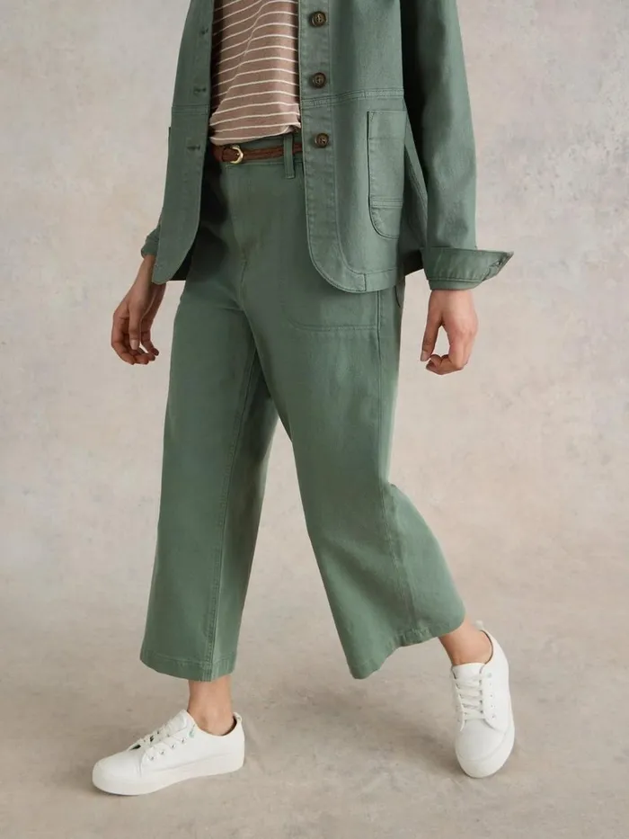 Women TROUSERS White Stuff Tia Wide Leg Crop Jean Mid Green