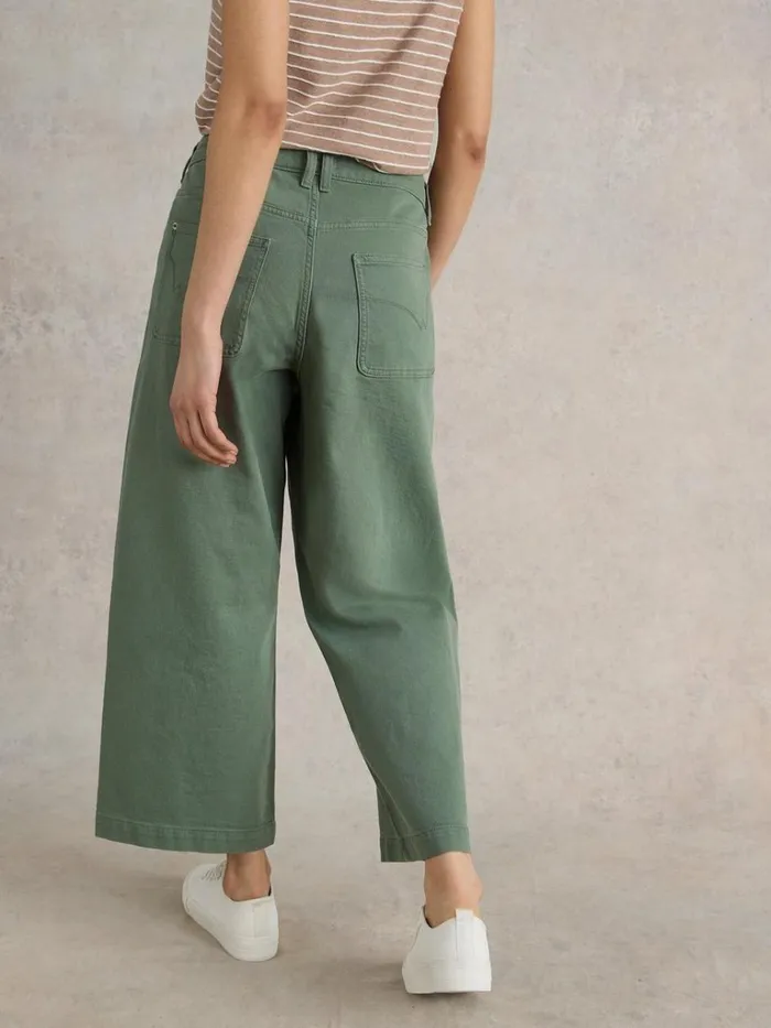 Women TROUSERS White Stuff Tia Wide Leg Crop Jean Mid Green