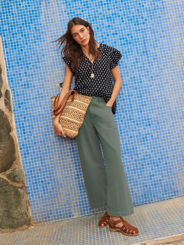 Women TROUSERS White Stuff Tia Wide Leg Crop Jean Mid Green
