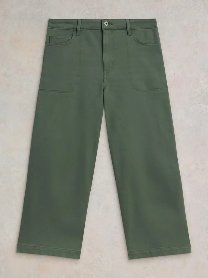 Women TROUSERS White Stuff Tia Wide Leg Crop Jean Mid Green