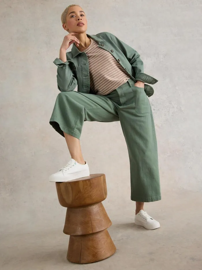 Women TROUSERS White Stuff Tia Wide Leg Crop Jean Mid Green