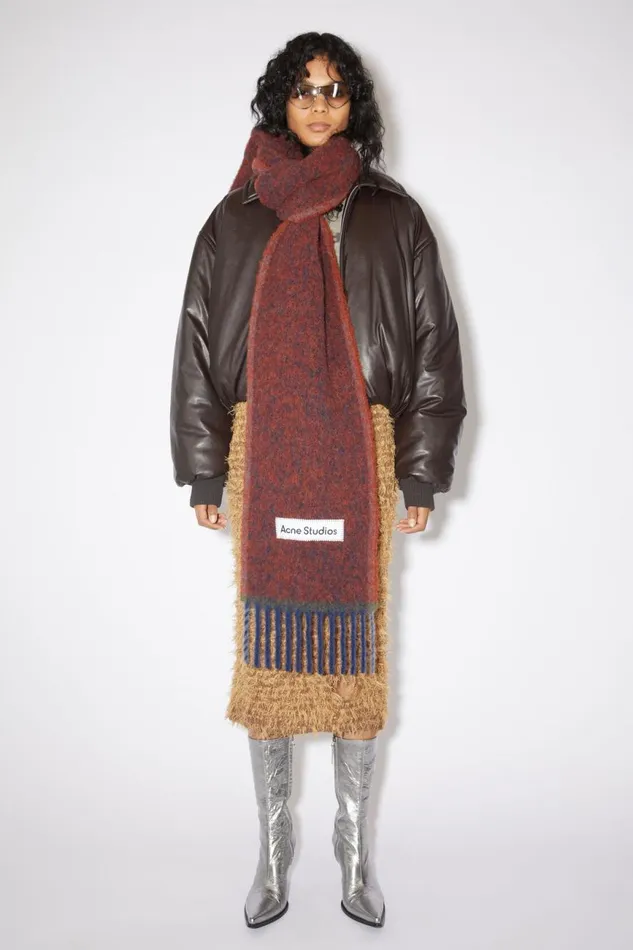 Women Wool Mohair Scarf 8211 Narrow Aubergine Blue Acne Studios Scarves
