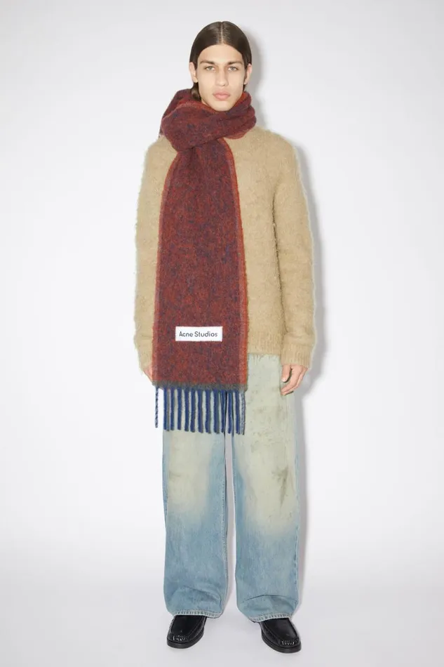 Women Wool Mohair Scarf 8211 Narrow Aubergine Blue Acne Studios Scarves