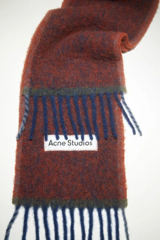 Women Wool Mohair Scarf 8211 Narrow Aubergine Blue Acne Studios Scarves