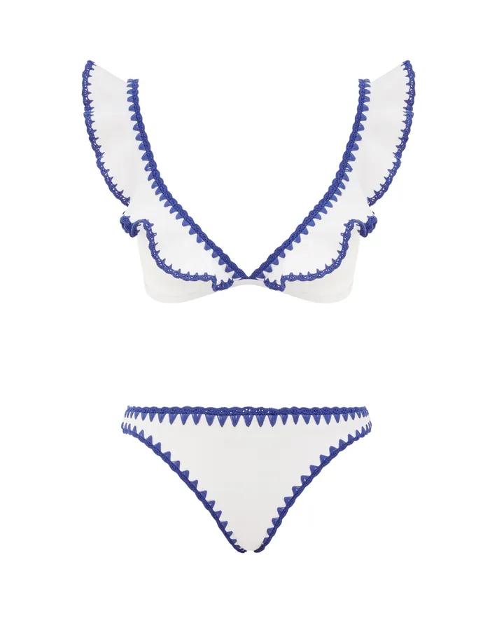 Women Zimmermann Bikinis Maxine Crochet Frill Bikini Ivoryblue