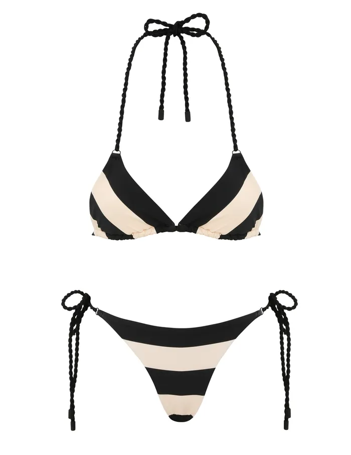 Women Zimmermann Bikinis Maxine Rope Trim Mini Tri Blackcream Stripe