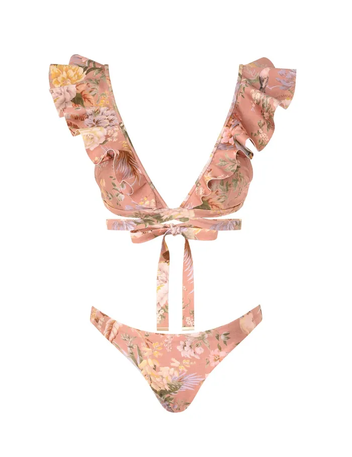 Women Zimmermann Bikinis Tallow Wrap Ruffle Bikini Tropical Oasis Pink