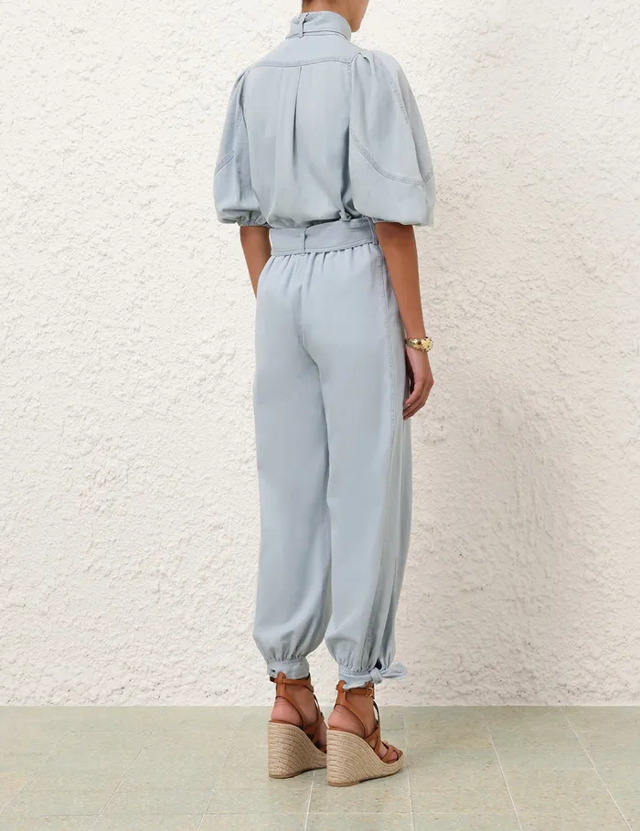 Women Zimmermann Clothing Acacia Denim Lantern Blouse Ice Storm