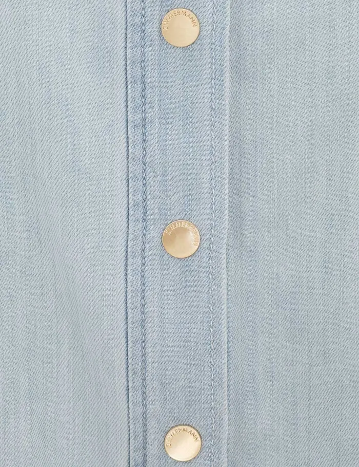 Women Zimmermann Clothing Acacia Denim Lantern Blouse Ice Storm