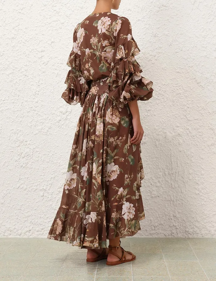 Women Zimmermann Clothing Acacia Ruffle Blouse Chocolate Floral