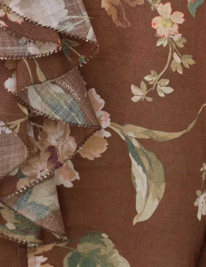 Women Zimmermann Clothing Acacia Ruffle Blouse Chocolate Floral