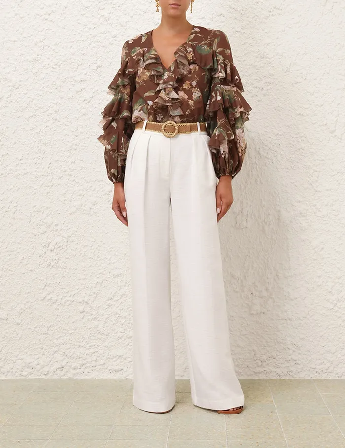 Women Zimmermann Clothing Acacia Ruffle Blouse Chocolate Floral