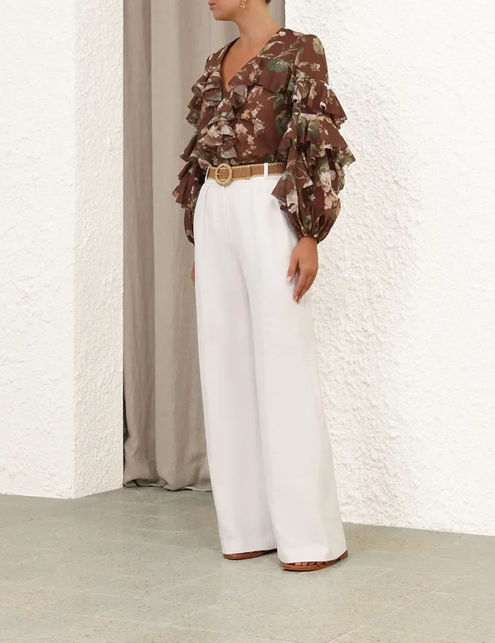 Women Zimmermann Clothing Acacia Ruffle Blouse Chocolate Floral