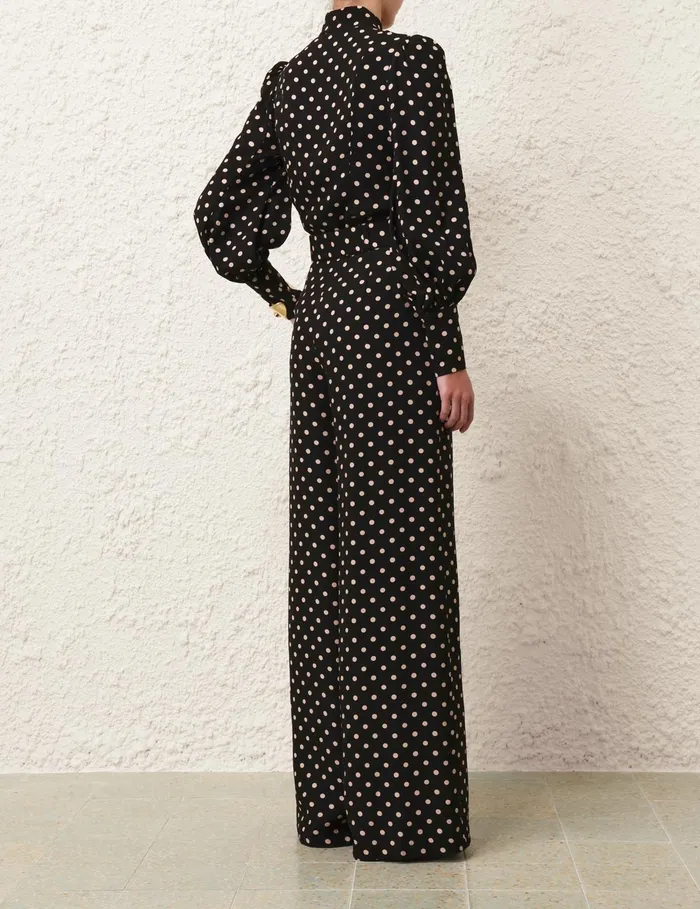 Women Zimmermann Clothing Belted Wide Leg Pant Blackcream Dot