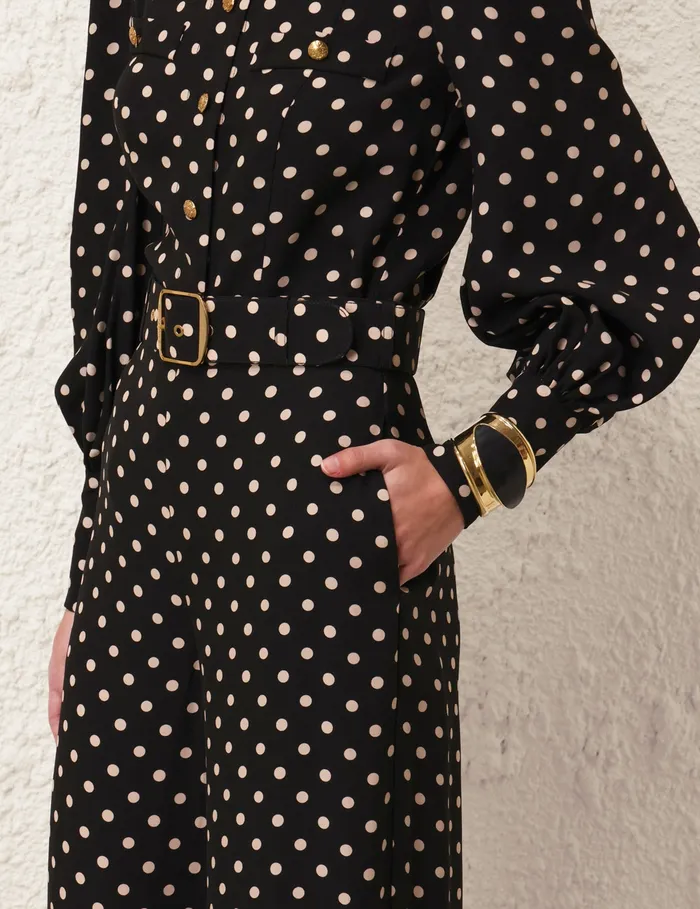 Women Zimmermann Clothing Belted Wide Leg Pant Blackcream Dot
