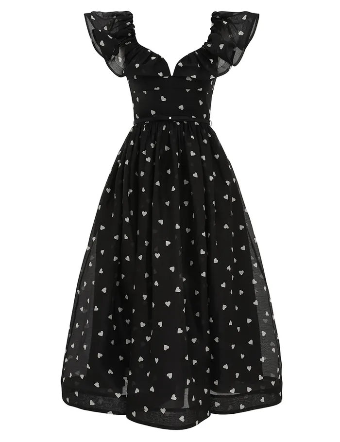 Women Zimmermann Clothing Crush Frilled Midi Dress Black Hearts