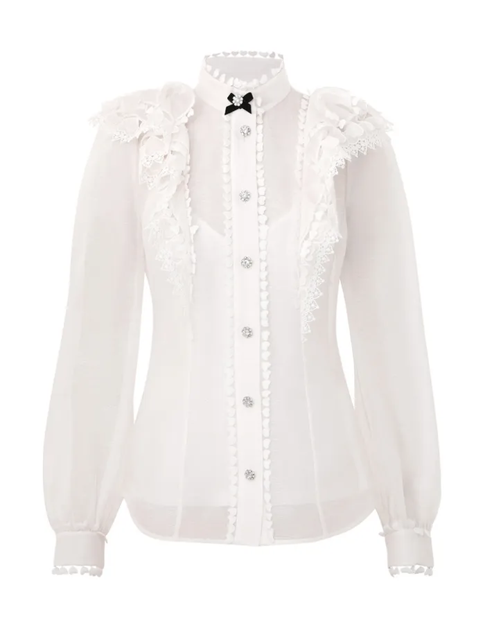 Women Zimmermann Clothing Crush Heart Embellished Blouse Cream