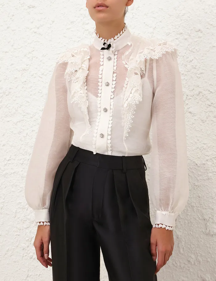 Women Zimmermann Clothing Crush Heart Embellished Blouse Cream