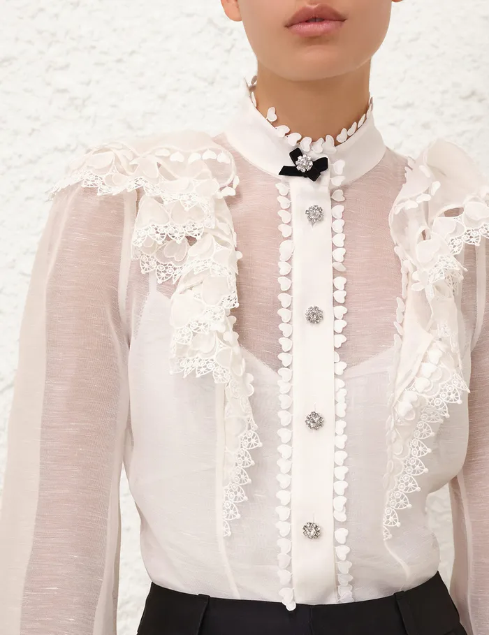 Women Zimmermann Clothing Crush Heart Embellished Blouse Cream