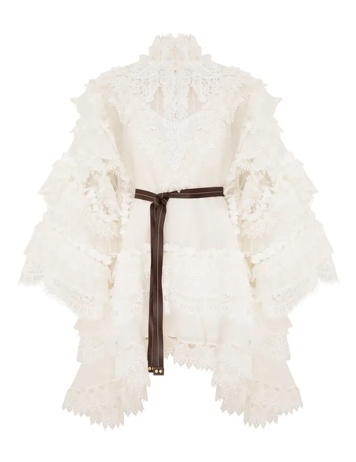 Women Zimmermann Clothing Crush Heart Trim Mini Dress Ivory