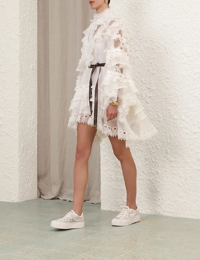Women Zimmermann Clothing Crush Heart Trim Mini Dress Ivory