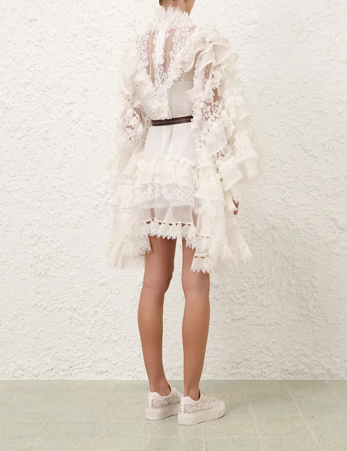 Women Zimmermann Clothing Crush Heart Trim Mini Dress Ivory