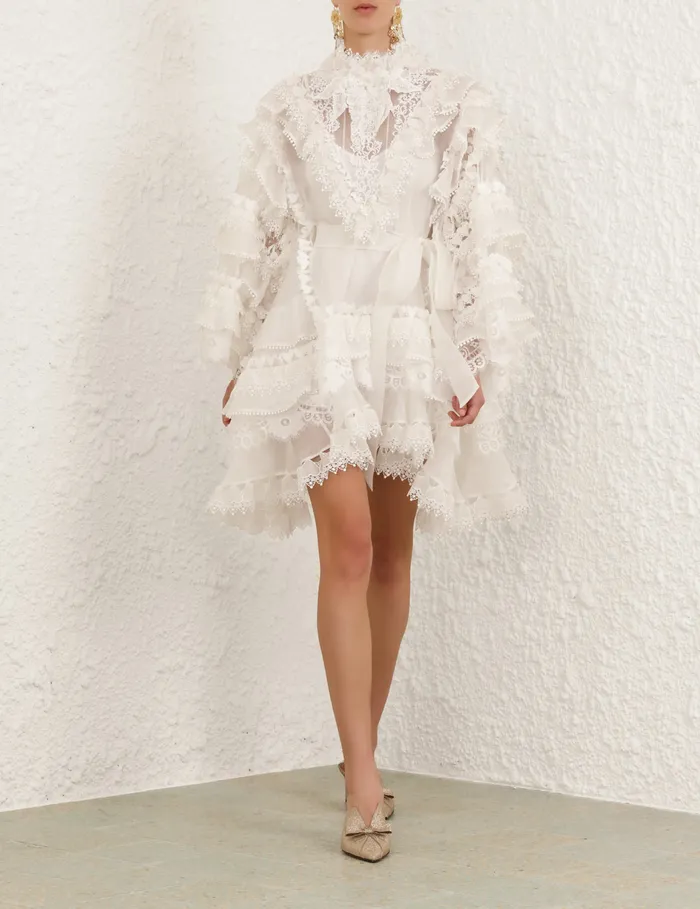 Women Zimmermann Clothing Crush Heart Trim Mini Dress Ivory