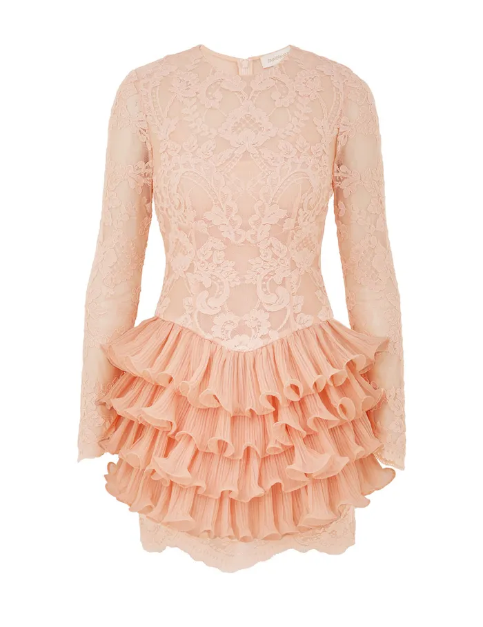 Women Zimmermann Clothing Crush Lace Frill Mini Dress Peach