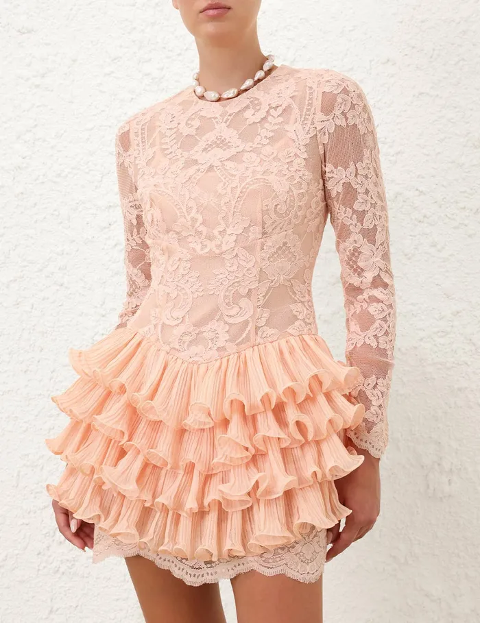 Women Zimmermann Clothing Crush Lace Frill Mini Dress Peach