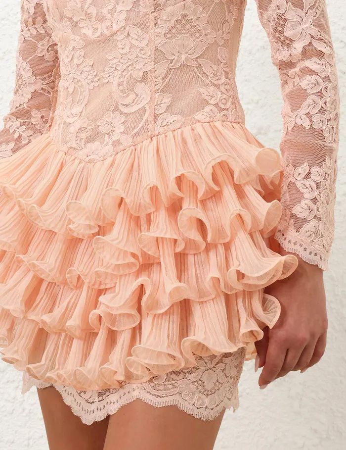 Women Zimmermann Clothing Crush Lace Frill Mini Dress Peach