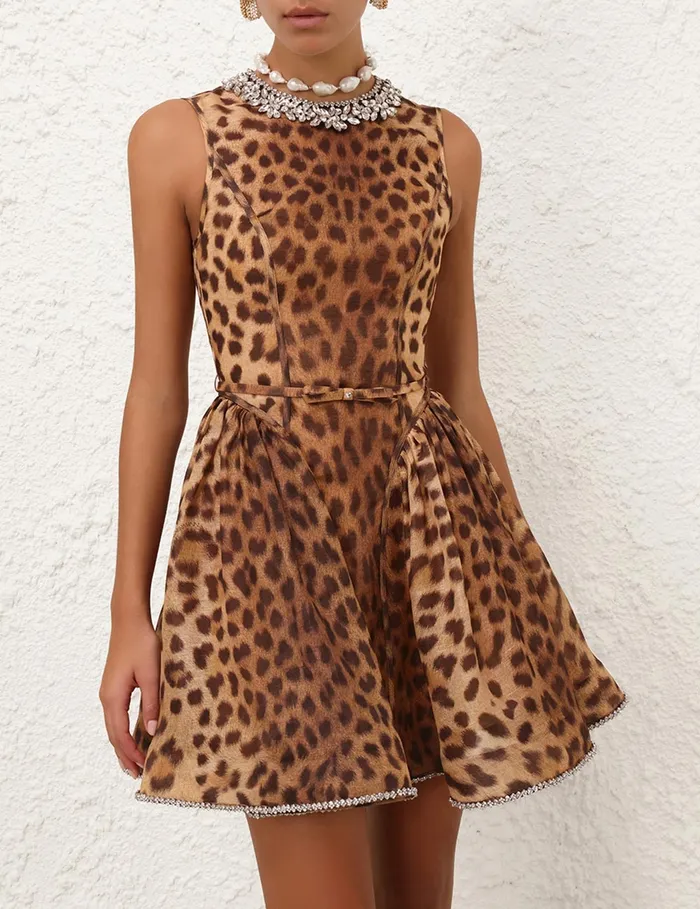 Women Zimmermann Clothing Crush Panelled Mini Dress Leopard