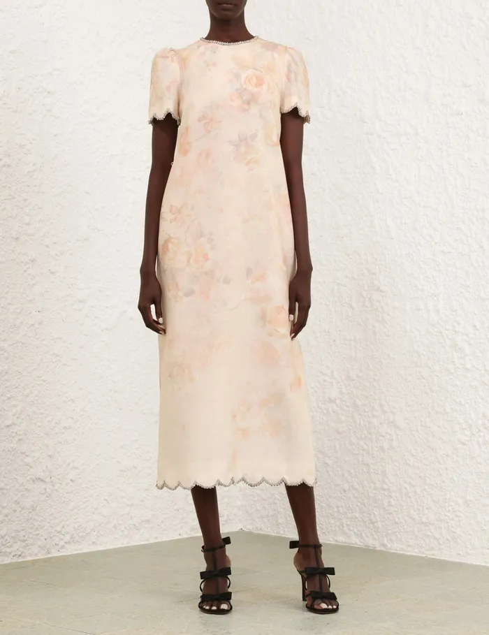 Women Zimmermann Clothing Crush Scalloped Midi Dress Ciara Floral