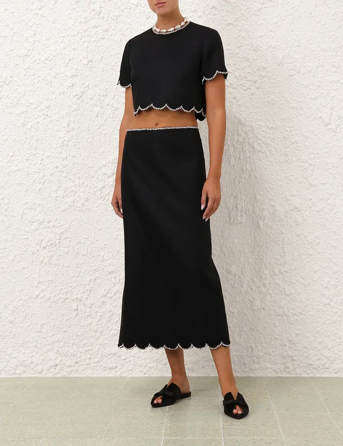 Women Zimmermann Clothing Crush Scalloped Midi Skirt Black