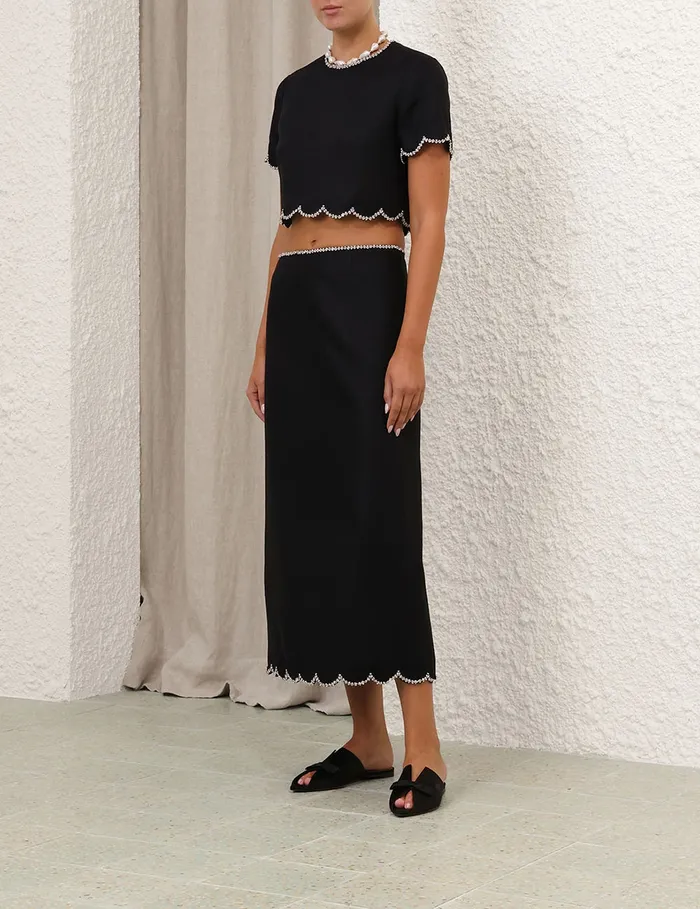Women Zimmermann Clothing Crush Scalloped Midi Skirt Black