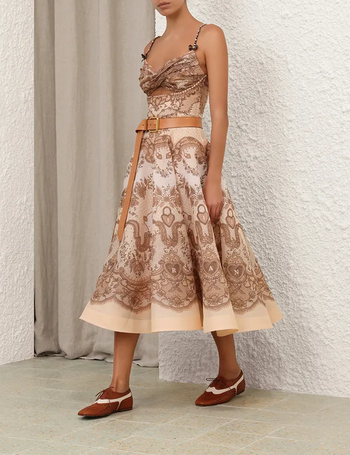 Women Zimmermann Clothing Crush Twist Front Midi Dress Peach Lace Print