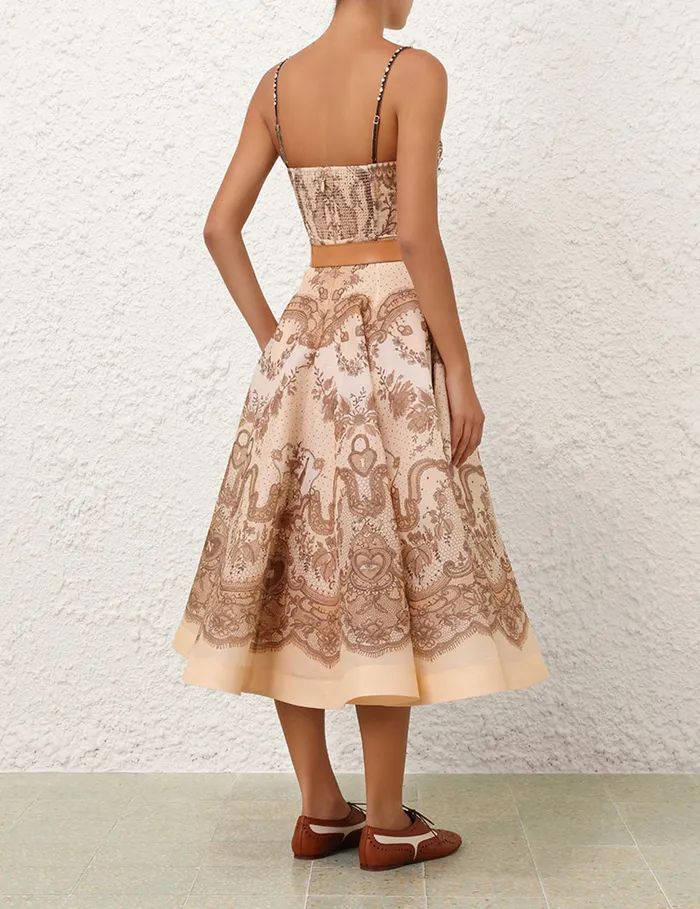 Women Zimmermann Clothing Crush Twist Front Midi Dress Peach Lace Print