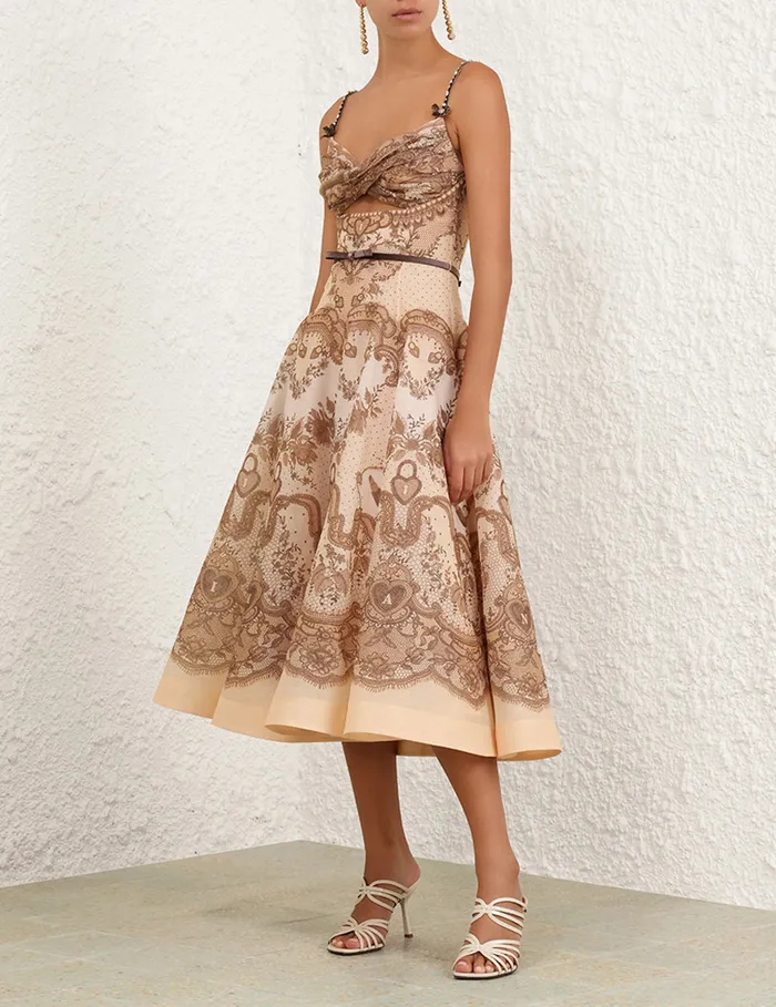 Women Zimmermann Clothing Crush Twist Front Midi Dress Peach Lace Print