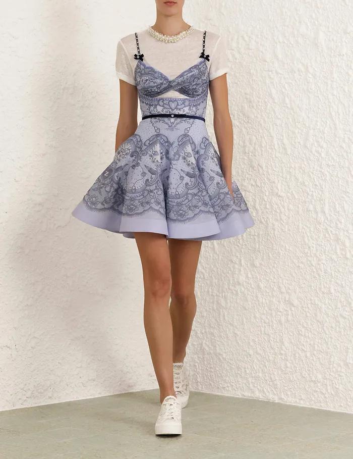Women Zimmermann Clothing Crush Twist Front Mini Dress Blue Lace Print