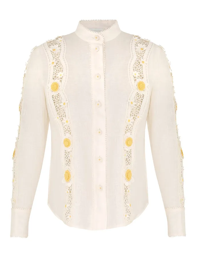 Women Zimmermann Clothing Everley Flower Trim Shirt Ivory