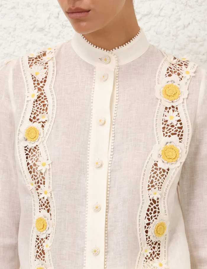Women Zimmermann Clothing Everley Flower Trim Shirt Ivory