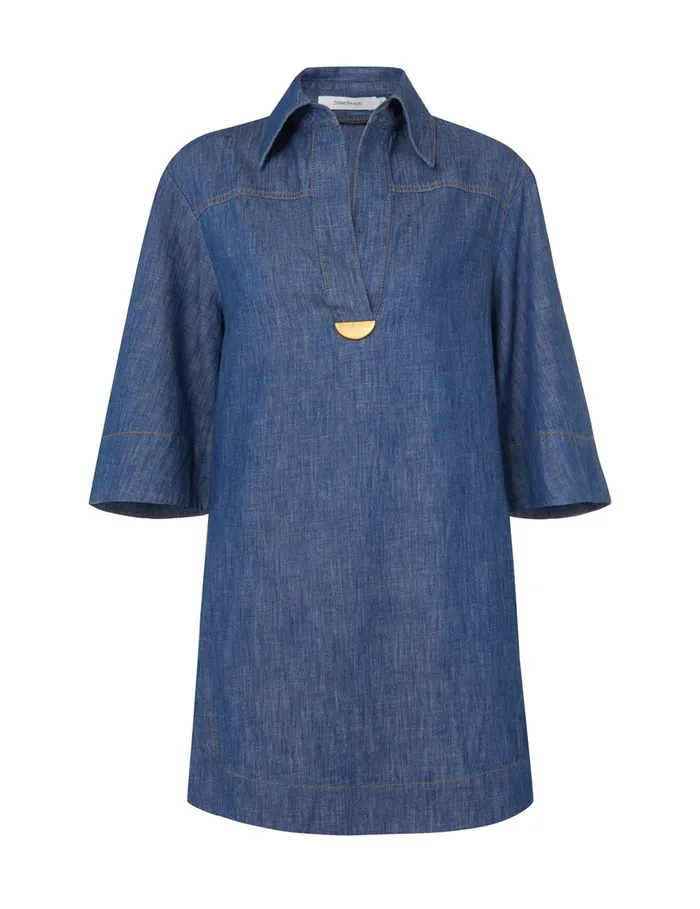 Women Zimmermann Clothing Illustration Denim Tunic Dress Railway Blue