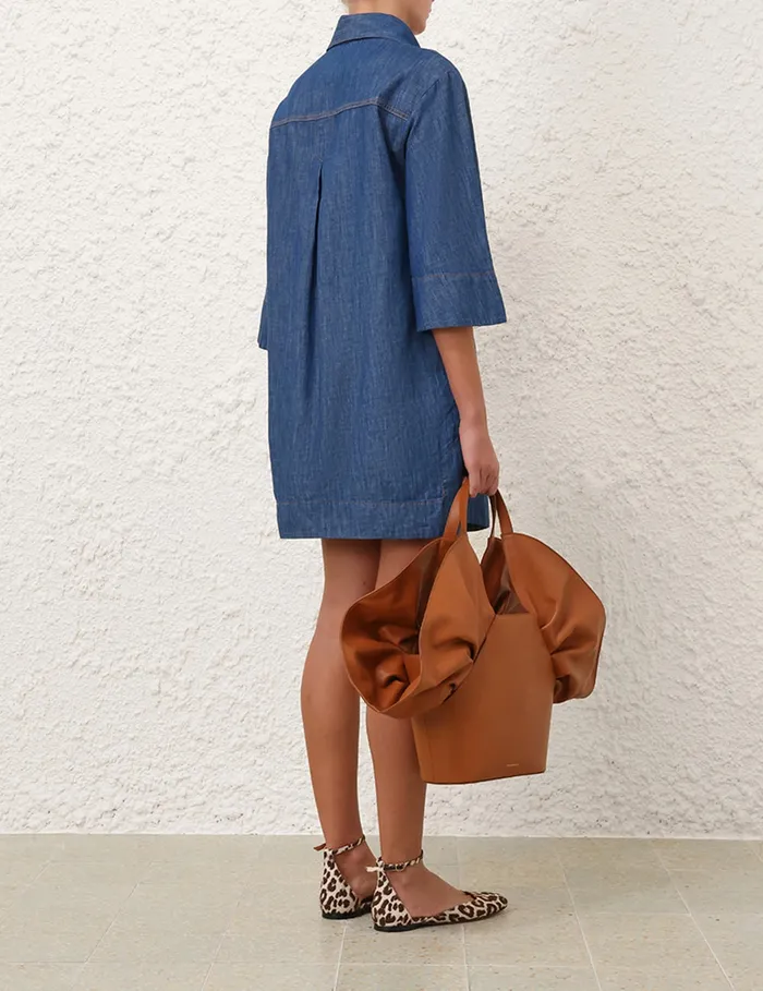 Women Zimmermann Clothing Illustration Denim Tunic Dress Railway Blue