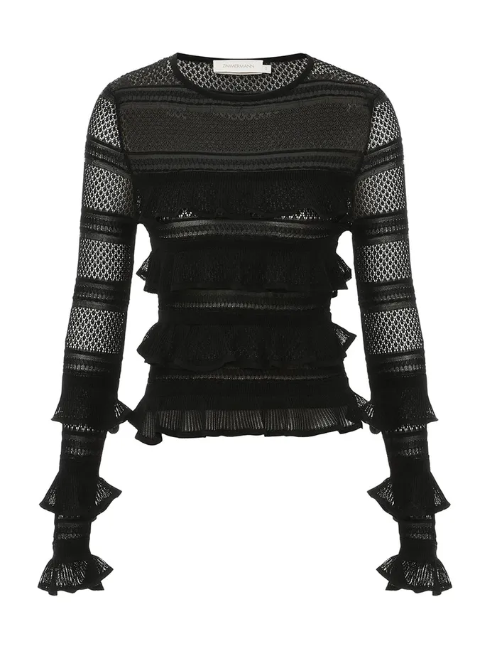 Women Zimmermann Clothing Illustration Frilled Top Black