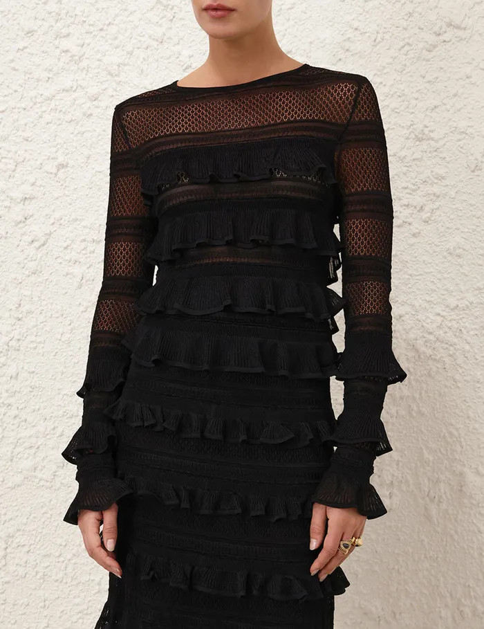 Women Zimmermann Clothing Illustration Frilled Top Black