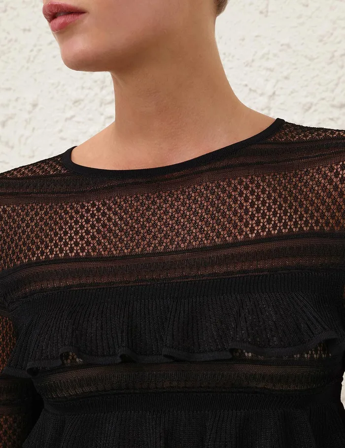 Women Zimmermann Clothing Illustration Frilled Top Black